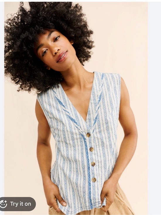We The Free Tops - We The Free Blue & White Striped Button-Front Vest